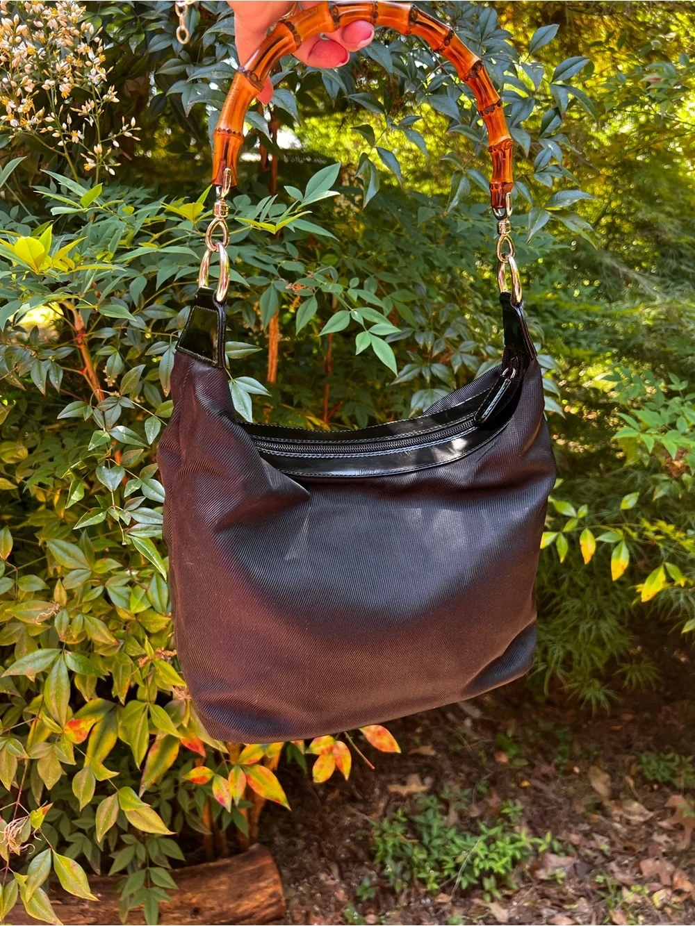 GUCCI  Nylon Hobo Style Bamboo Handle Shoulder Bag VINTAGE - Picture 8 of 15
